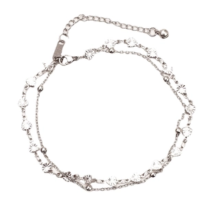 Double-layer rose gold stainless steel heart anklet with bell charm and beads
