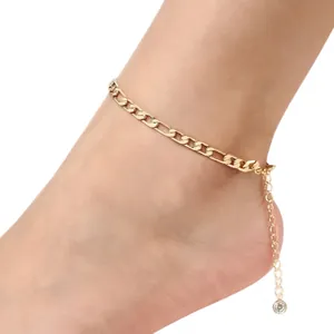 Bracelet de cheville Figaro en acier inoxydable plaqué or 18 carats avec zircon coloré