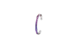 Detail of C-shaped stainless steel bracelet with colorful chain inlay and magnetic nodes