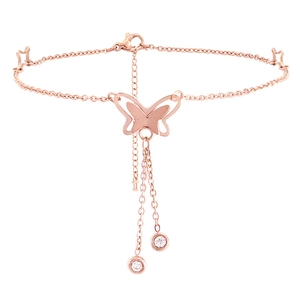 Mode Edelstahl Schmetterling Quaste Fußkettchen Für Damen 18K Roségold Vergoldet Titanstahl Fußkette Mit Zirkonia Stern Anhänger Strand Schmuck
