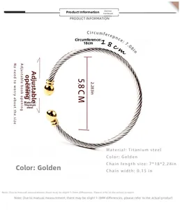 Top view of two-tone twisted cable bracelet with measurements in gold and silver