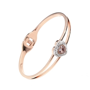 Bracelet cœur en or rose 18 carats avec cristal rose et diamants pour femmes