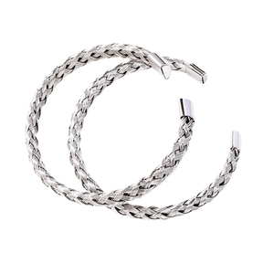 Silver braided stainless steel cable open bangle bracelet for women in a two-piece set