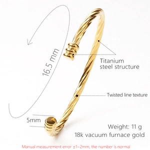 Titanium steel 18k gold plated twisted rope open bangle bracelet for women
