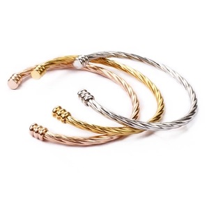 Twisted Cable Cuff Bracelet Titanium Steel 18k Gold Plated Open Bangle Fashion Jewelry For Women