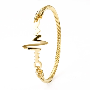18k gold plated stainless steel cable bracelet with electrocardiogram pulse line design