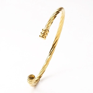 Polished 18k gold plated stainless steel twisted rope cuff bracelet with open design