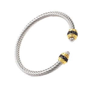 Twisted Cable Wire Cuff Bracelet Stainless Steel Rhinestone Inlaid Gold Plated Open Bangle Modern Jewelry For Women