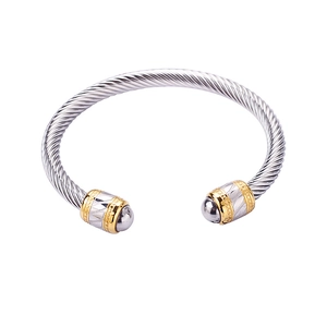Bracelet câble réglable pour hommes en acier inoxydable bicolore argent et or