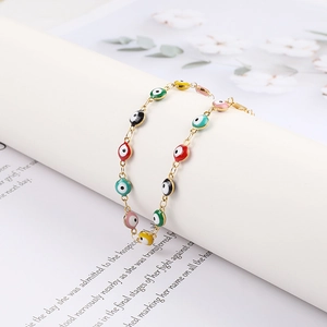 Bracelet de cheville doré en acier inoxydable avec charmes œil et chaîne réglable