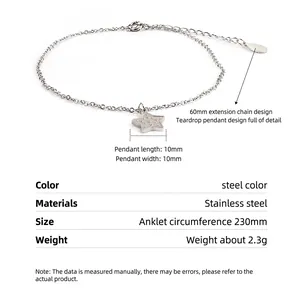 Bracelet de cheville en acier inoxydable poli avec étoile et chaîne d'extension