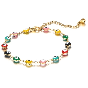 Bracelet de cheville Mauvais Œil coloré en acier inoxydable doré 18K avec breloque clochette