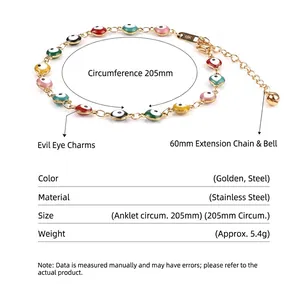 Bracelet de cheville mauvais œil en acier inoxydable, plaqué or 18 carats et extension