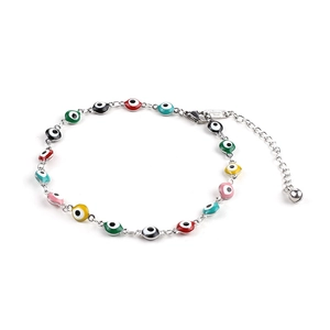 Bracelet de cheville mauvais œil en acier inoxydable avec perles colorées en or 18 carats