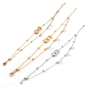 Bracelets de cheville infini double rang avec perles en or, argent et or rose poli