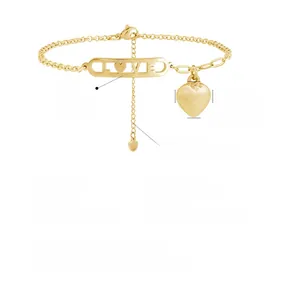 Tableau des tailles du bracelet cœur doré avec plaque LOVE et dimensions en acier