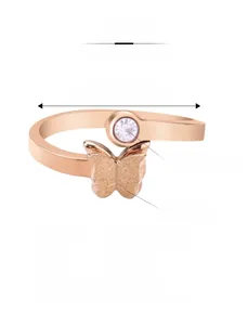 Détails de la bague papillon 18mm en acier doré avec spécifications de taille et poids