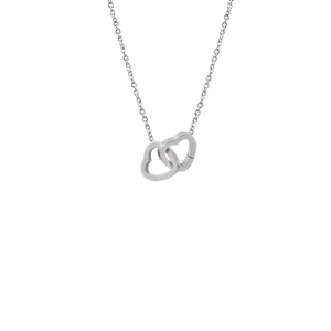 Collier élégant à deux cœurs entrelacés en argent avec chaîne fine au style épuré