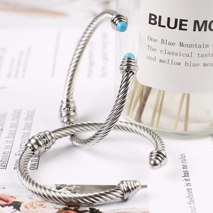 Twisted cable wire bracelet set in 18K gold stainless steel with turquoise stone beads