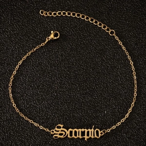 Goldenes Skorpion-Sternzeichen-Fußkettchen mit altenglischer Schrift auf Edelstahl