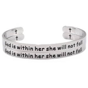 Inspirational Cuff Bracelet Stainless Steel Religious Quote Bible Verse Psalm Cross Silver Color Open Bangle For Women