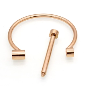 Horseshoe D-Shaped Screw Bar Cuff Bracelet 18K Gold Plated Stainless Steel Industrial Minimalist High Polish Jewelry