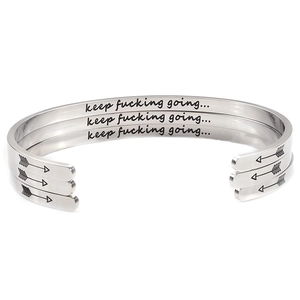 Stainless Steel Inspirational Cuff Bracelet Engraved Keep Fucking Going Motivational Quote Open Bangle Jewelry Gift