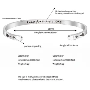 Polished stainless steel inspirational open cuff bracelet with 4mm width and arrow design