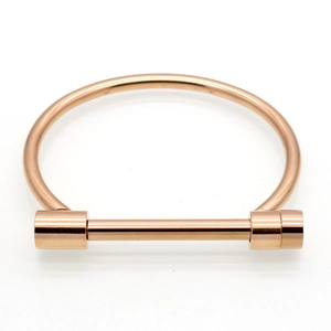 Minimalist rose gold stainless steel screw cuff bracelet with high polish finish