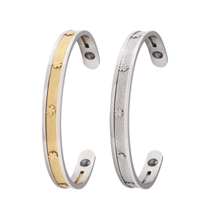 Clover Stainless Steel Magnetic Therapy Bracelet C-Shaped Adjustable Frosted Gold Plated Bangle Fashion Jewelry