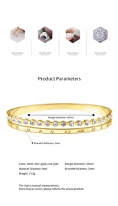 Detail view of gold Roman numeral bracelet showing 59mm diameter and dimensions