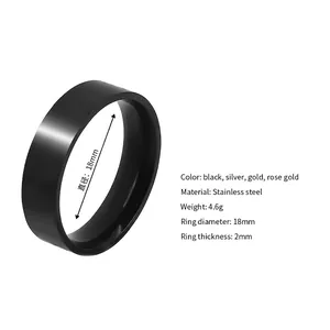 Black matte stainless steel ring, 6mm wide, shown with size and weight parameters