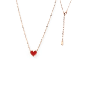 Collana Con Pendente A Cuore Rosso Acciaio Inossidabile Placcato Oro Rosa Smalto Bordo Perlato Gioielli Da Donna