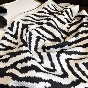 90cm zebra pattern twill silk scarf with zigzag design and premium draped texture