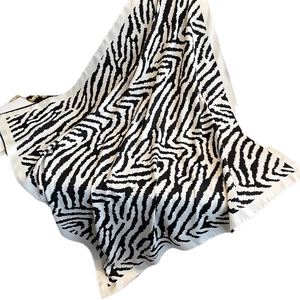 Chic zebra pattern square silk scarf 90cm large shawl wrap with monochrome geometric texture