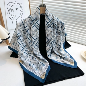 Fashion Square Scarf Twill Polyester Satin Feeling Letter Print Headscarf Elegant Versatile Shawl For Women