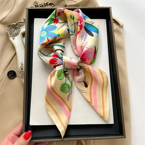 Floral Print Square Scarf Imitation Satin Satin Neck Head Hair Wrap For Women Elegant Versatile Accessory Lightweight