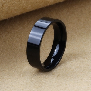 Polished black 6mm stainless steel band ring for couples with a minimalist smooth finish