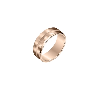 Detail of rose gold titanium ring with brushed finish and polished middle groove