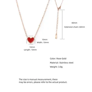 Collana con ciondolo a cuore rosso in acciaio inossidabile oro rosa con catena regolabile
