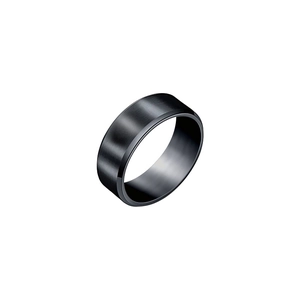 Industrial style black brushed stainless steel ring with polished beveled edges