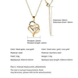 Collana con ciondolo a cuore dorato in acciaio inossidabile e incisione I love you