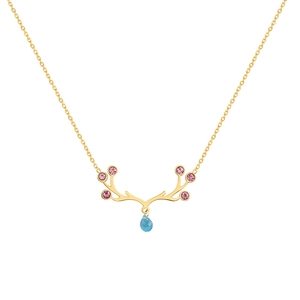 Elk Antler Pendant Necklace Stainless Steel Pink Rhinestones Blue Waterdrop Crystal Elegant Jewelry For Women