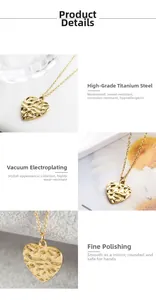 Macro shot of gold-plated titanium steel heart pendant with textured hammer-finish surface