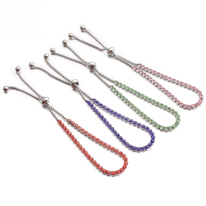 Pulseras ajustables de acero inoxidable con circonitas rojas, azules, verdes y rosa