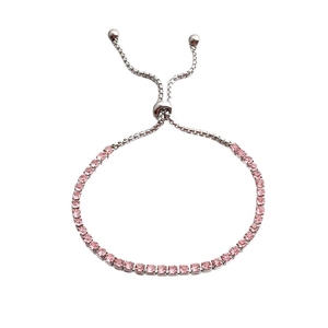 Bracciale bohémien argento con zirconi quadrati rosa e chiusura a scorrimento regolabile