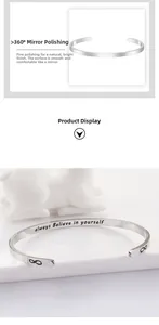 Detailed macro of silver infinity cuff with mirror-polished finish and inner engraving