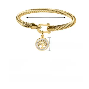 Detailed size specifications for gold tree of life horseshoe buckle stainless steel bangle