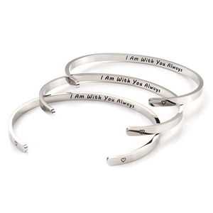 Inspirational Engraved Cuff Bangle Bracelet For Women Stainless Steel Polished Motivational Jewelry With Heart Symbols