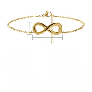 Detail of 18k gold plated stainless steel infinity anklet with adjustable chain